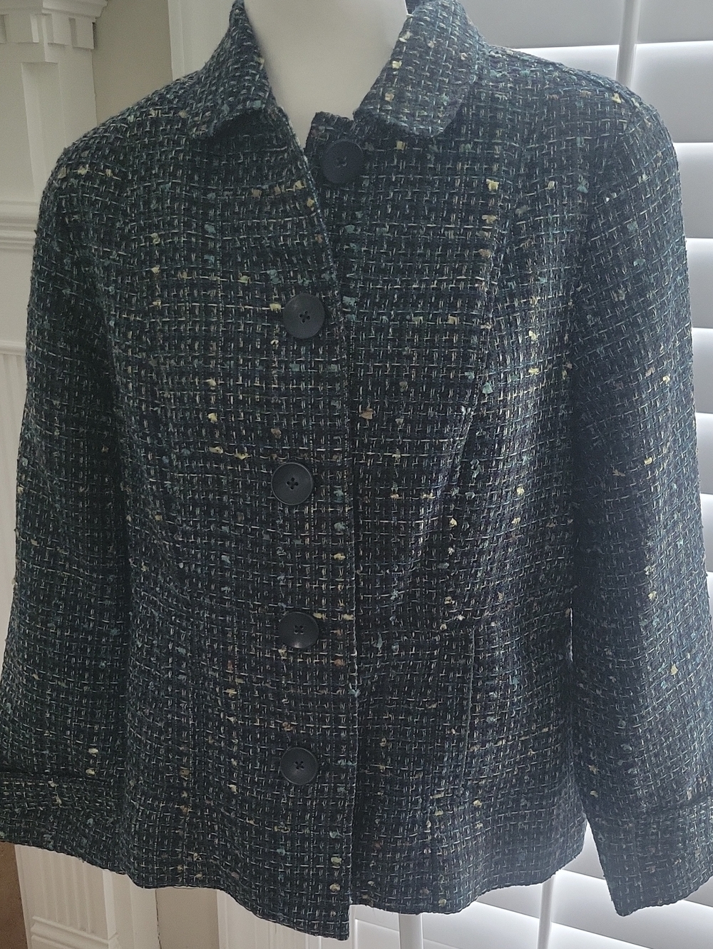 Coldwater Creek Blue Tweed Blazer with Multi-Color Flecks PM 10-12